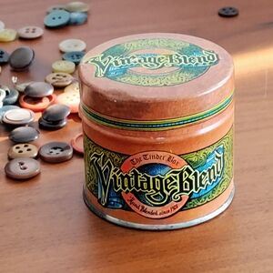 Vintage Decorative Tin in Brown and Green Full with Vintage Buttons